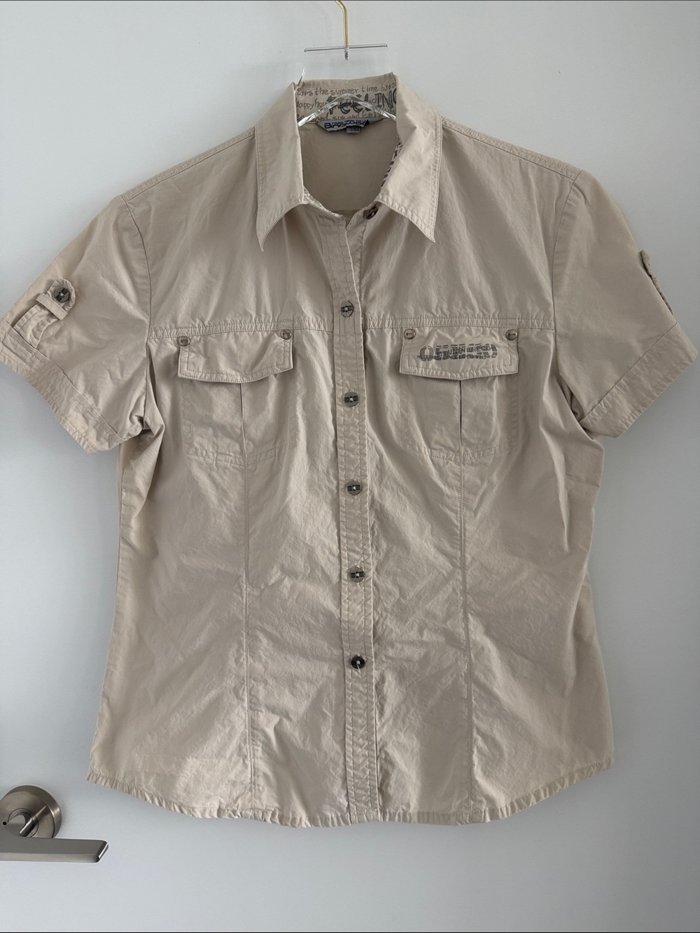 Casual Short-Sleeve Button-Down Shirt in Cream